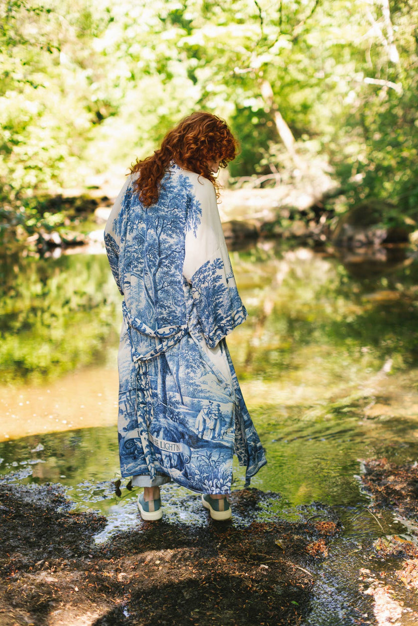 Let The Light In Printed Long Duster Bamboo Kimono Robe