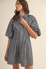 STRIPED DENIM BUBBLE SLEEVE MINI DRESS MDR4216