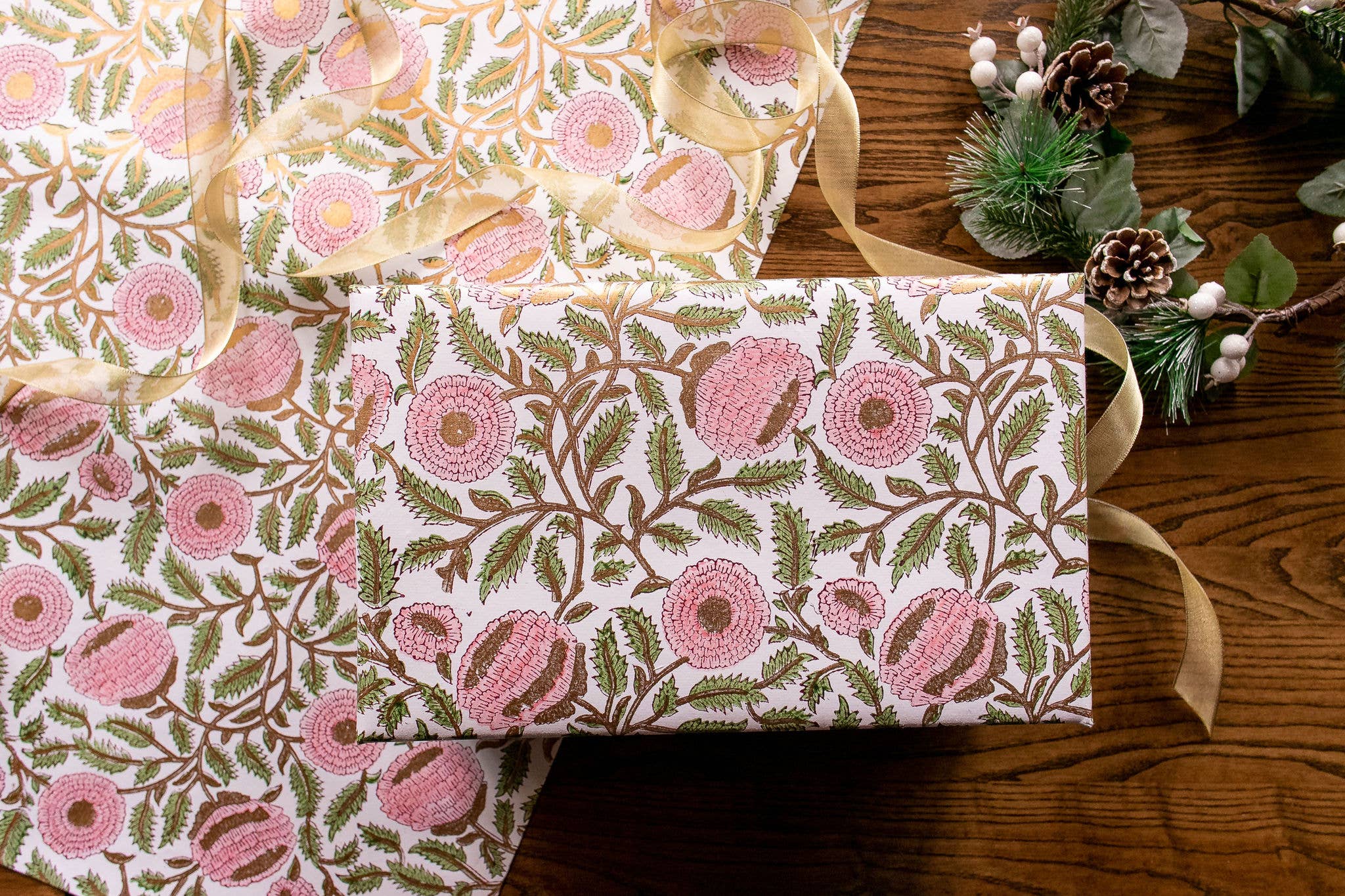 Marigold Glitz Blush - Block Printed Wrapping Paper Sheet