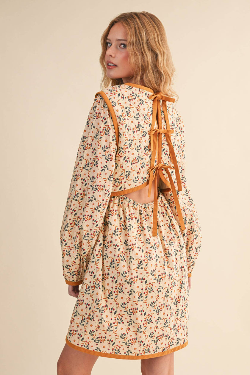 QUILTED FLORAL CONTRAST BINDING MINI DRESS