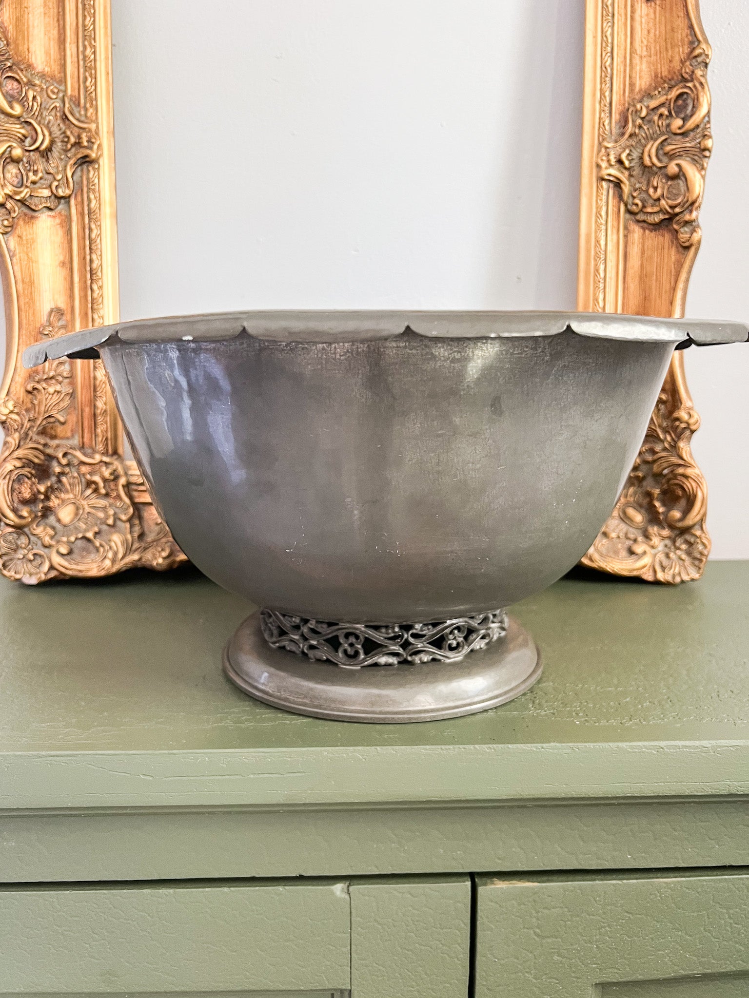 Large Antique Handmade Pewter Bowl by Max Rieg